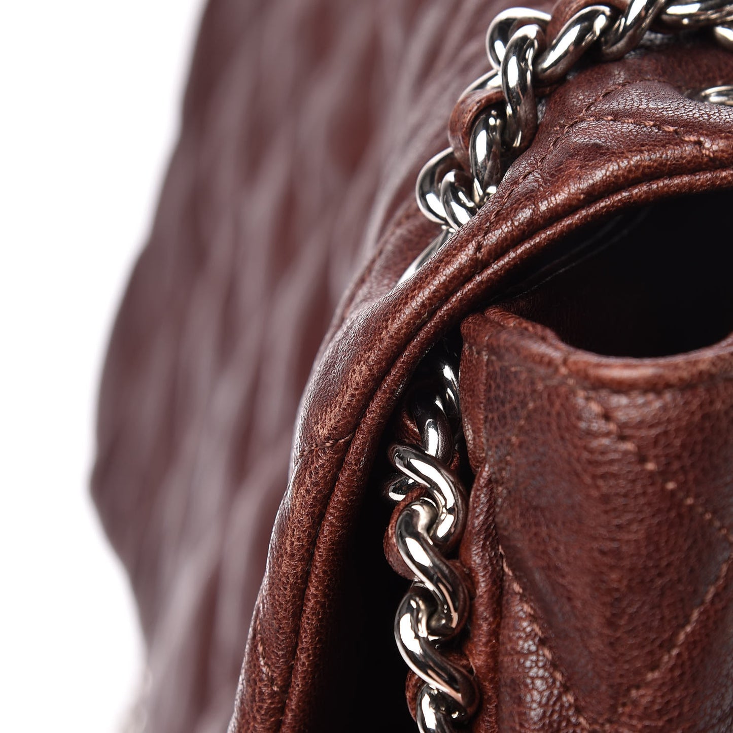 Crumpled Lambskin Quilted Maxi Chain Around Flap Dark Brown
