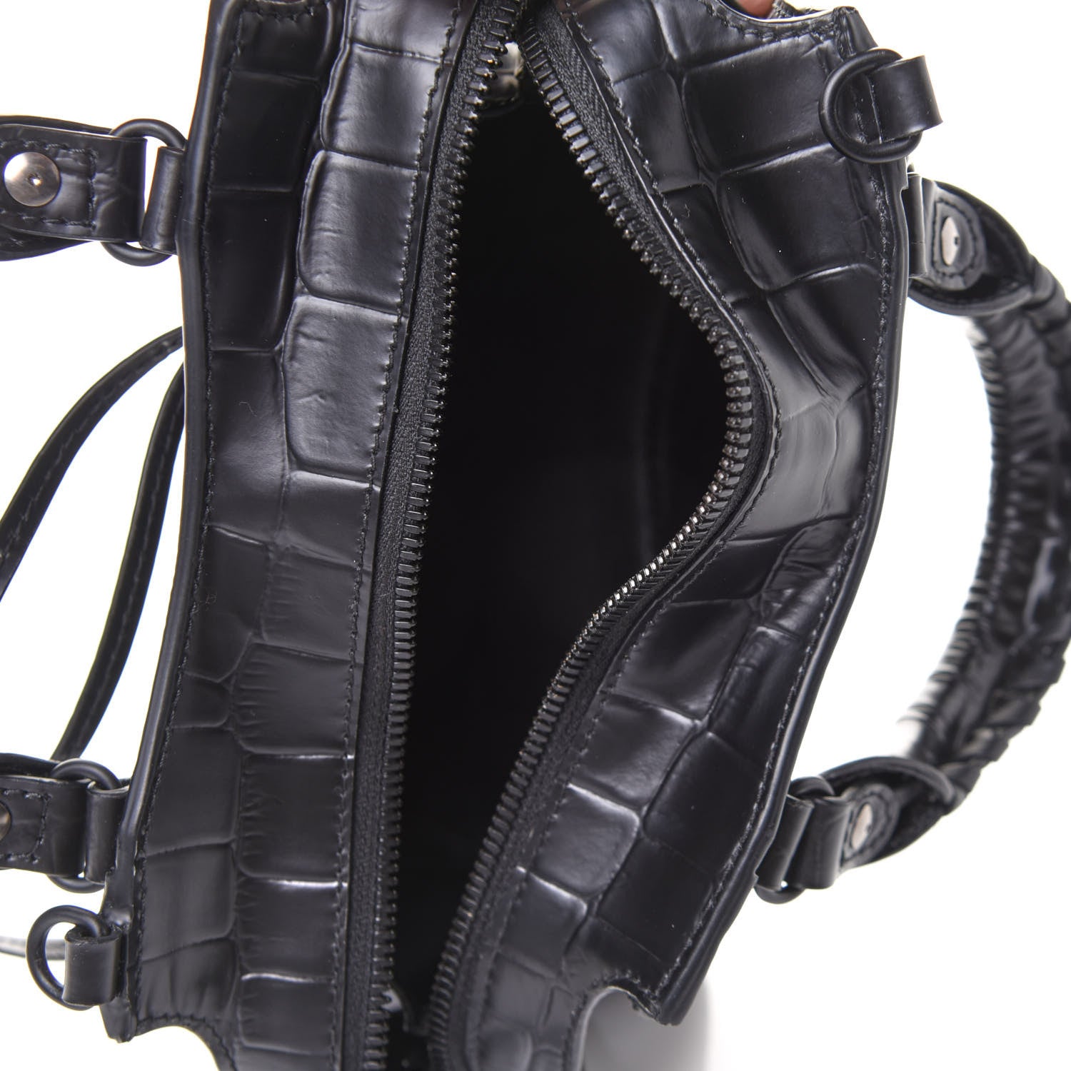 Balenciaga Semi Shiny Calfskin Crocodile Embossed Neo Classic Black Hardware Mini City Black 5 of 16