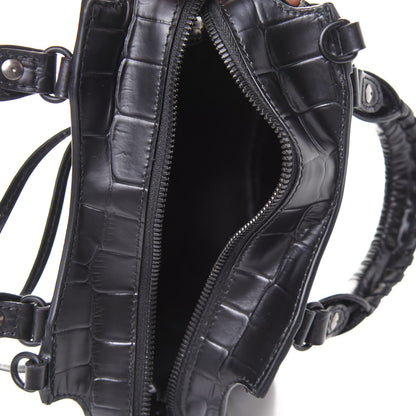 Balenciaga Semi Shiny Calfskin Crocodile Embossed Neo Classic Black Hardware Mini City Black 5 of 16