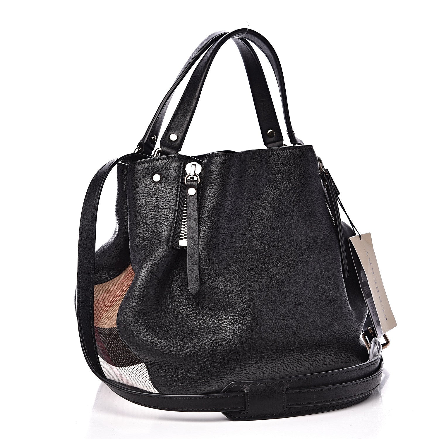 Burberry Grainy Calfskin House Check Small Maidstone Black 2 of 11