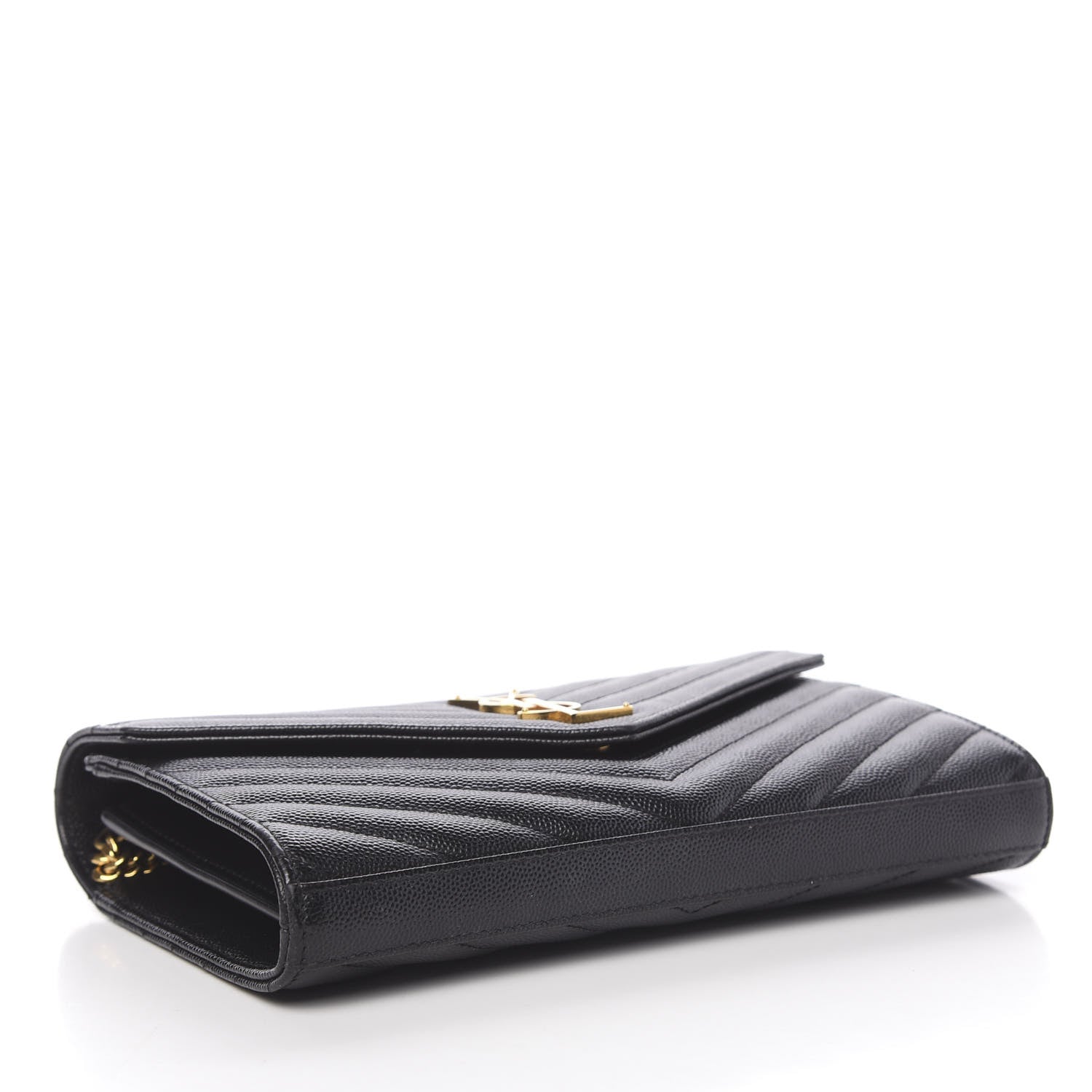 Saint Laurent Grain De Poudre Matelasse Chevron Monogram Chain Wallet Black 4 of 10