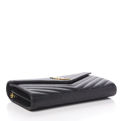 Saint Laurent Grain De Poudre Matelasse Chevron Monogram Chain Wallet Black 4 of 10