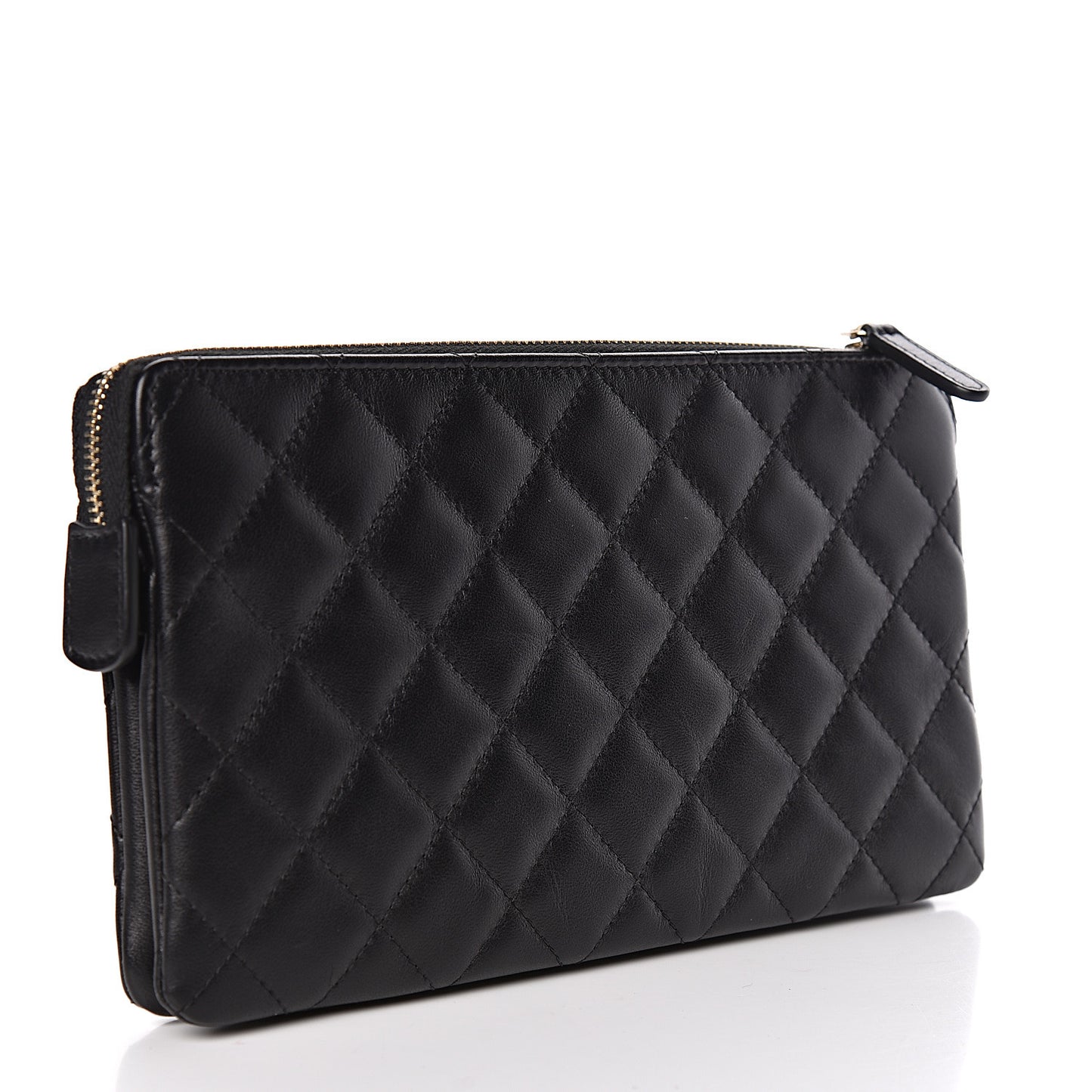 Lambskin Quilted Small Zipped Pouch Black