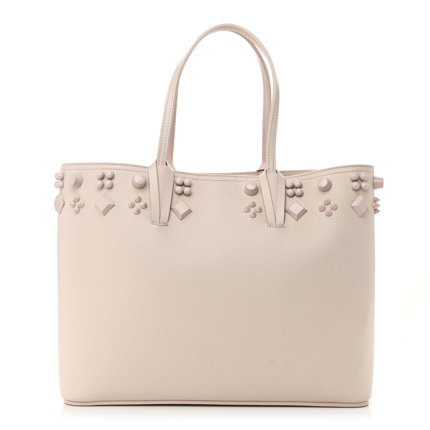 Calfskin Empire Spike Studded East West Cabata Tote Leche