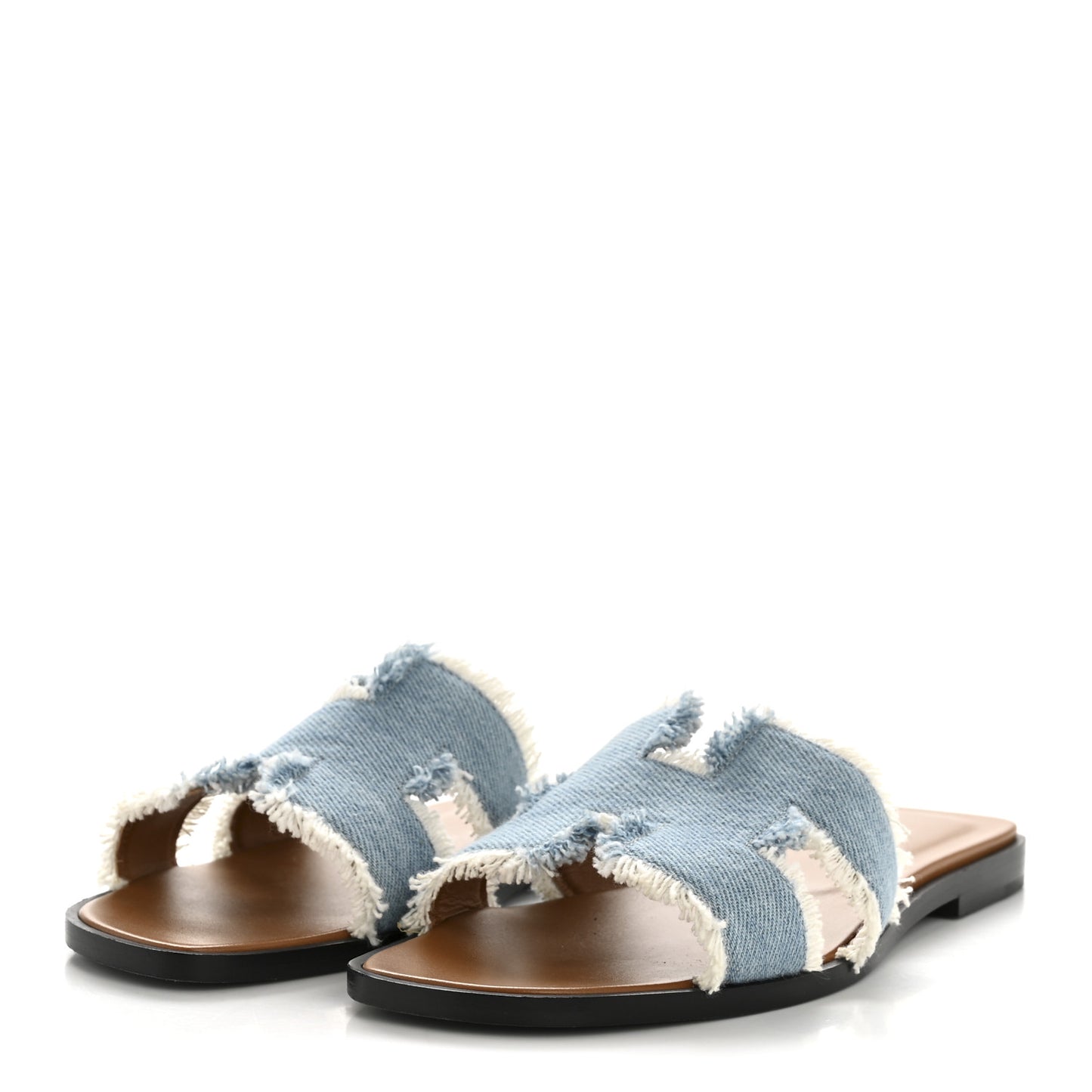 Denim Oran Fringe Sandals 37 Bleu Clair