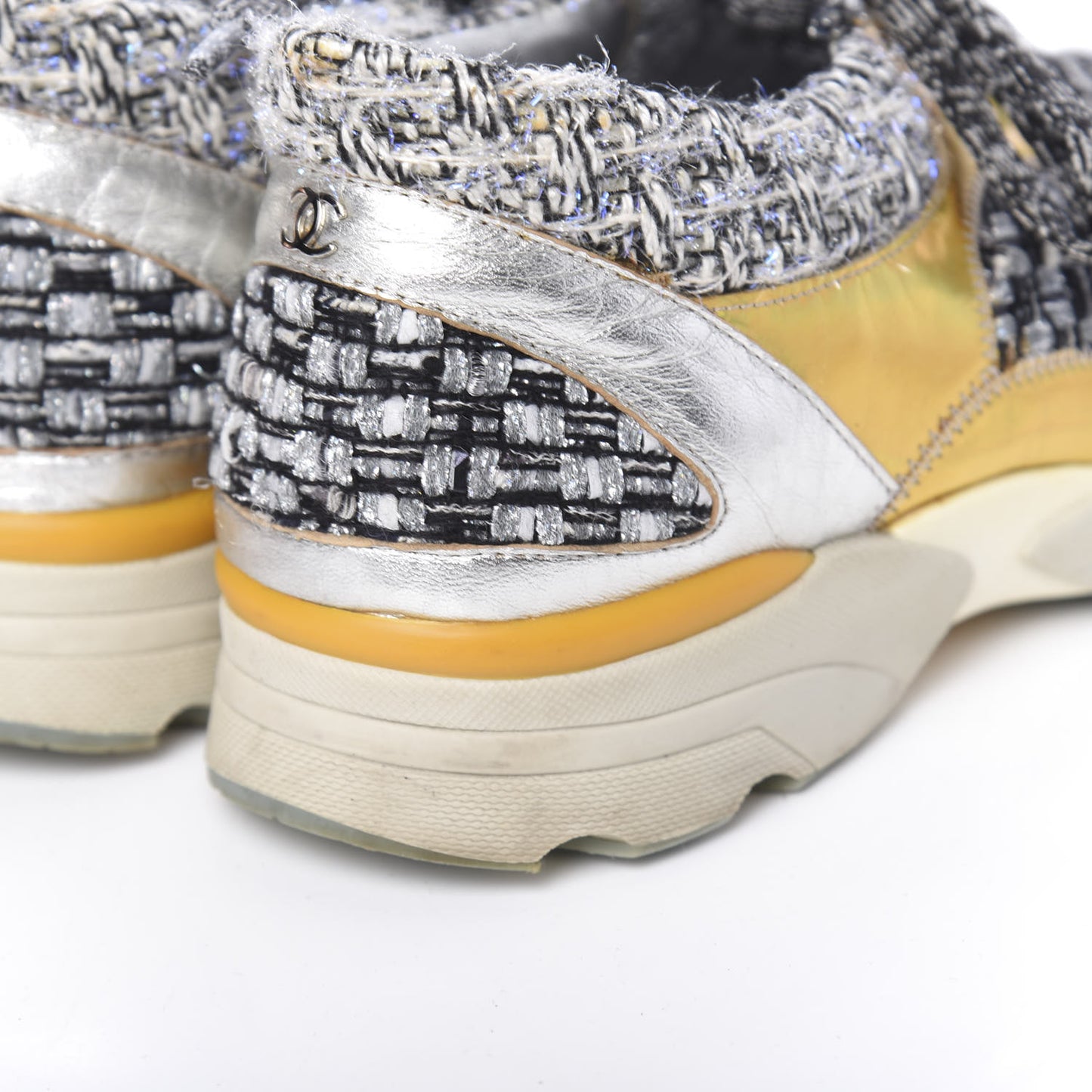 Tweed Lambskin Tennis Sneakers 36 Black White Argent
