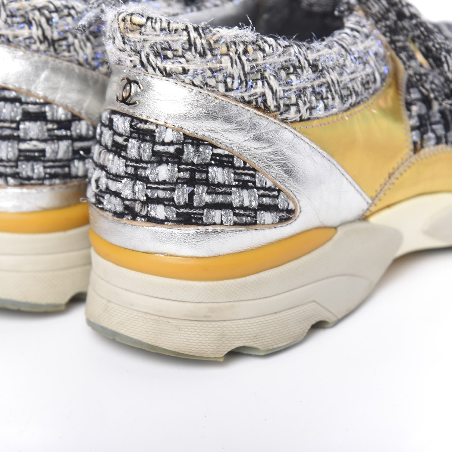 Chanel Tweed Lambskin Tennis Sneakers 36 Black White Argent 14 of 14