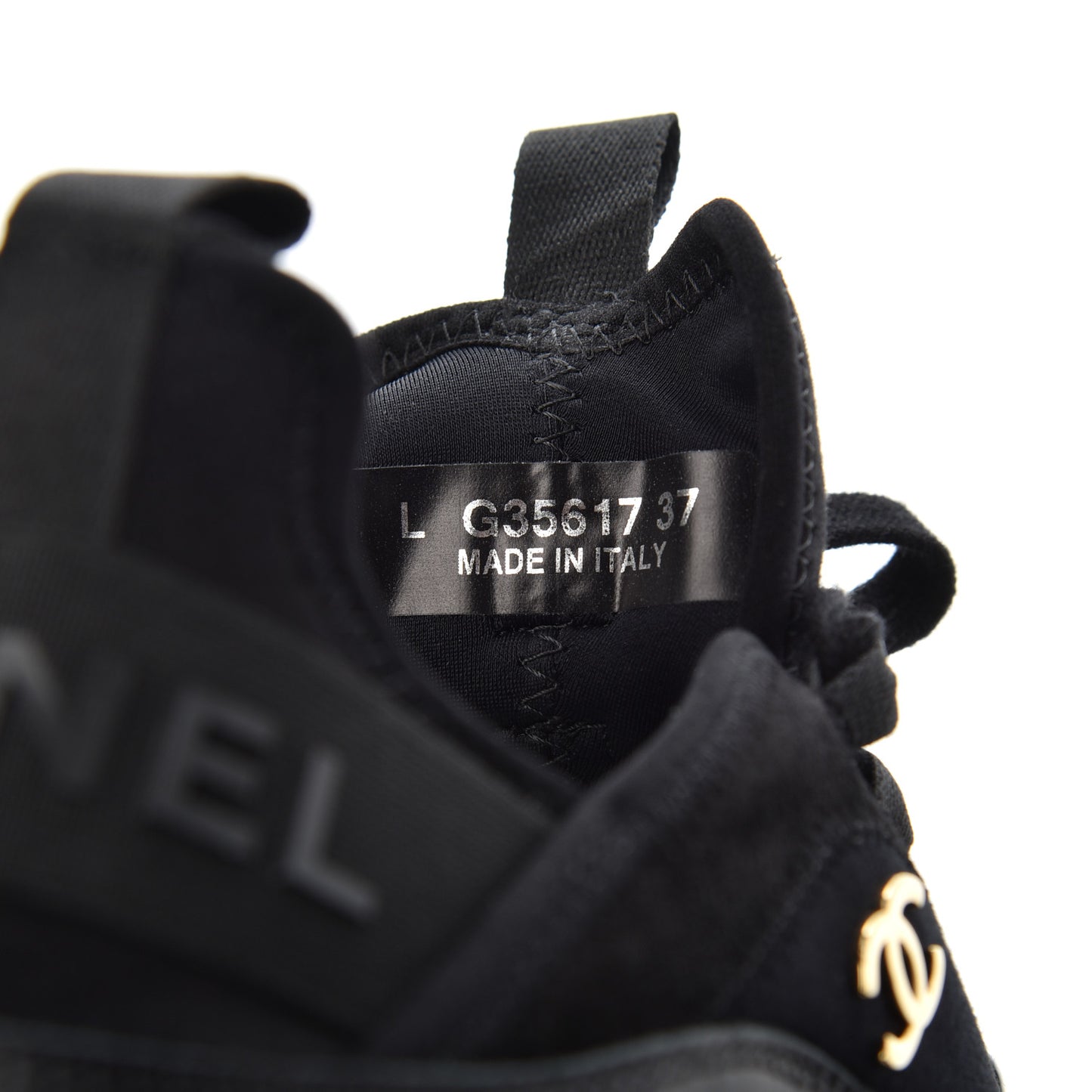 Velvet Calfskin Mixed Fibers CC Sneakers 37 Black