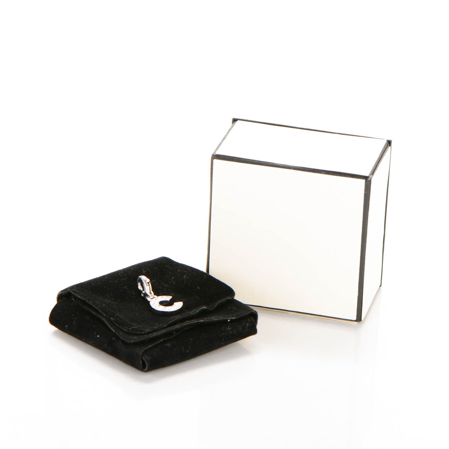 18K White Gold Diamond C Charm