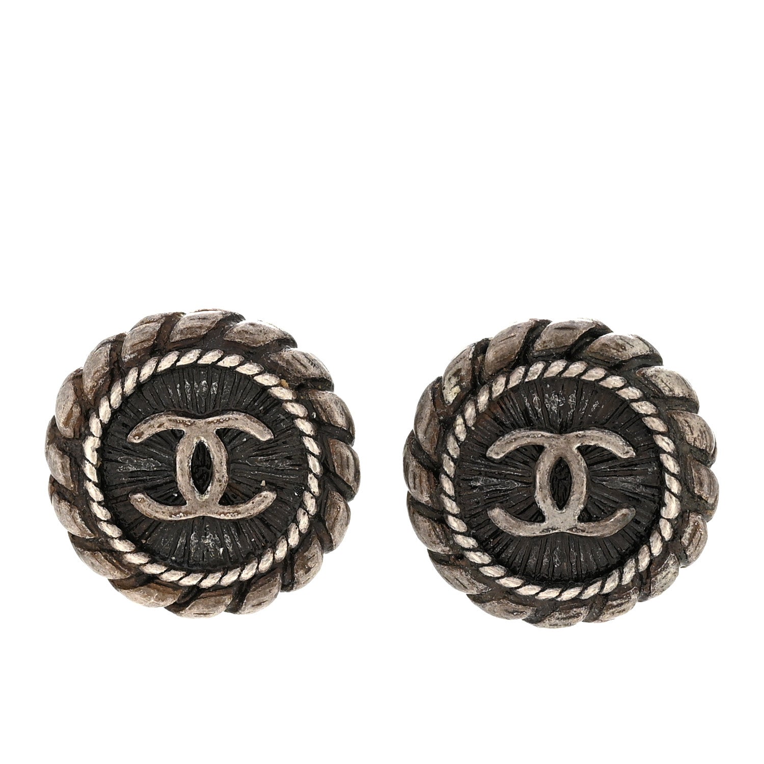 Chanel Metal Round CC Stud Earrings Ruthenium 1 of 4