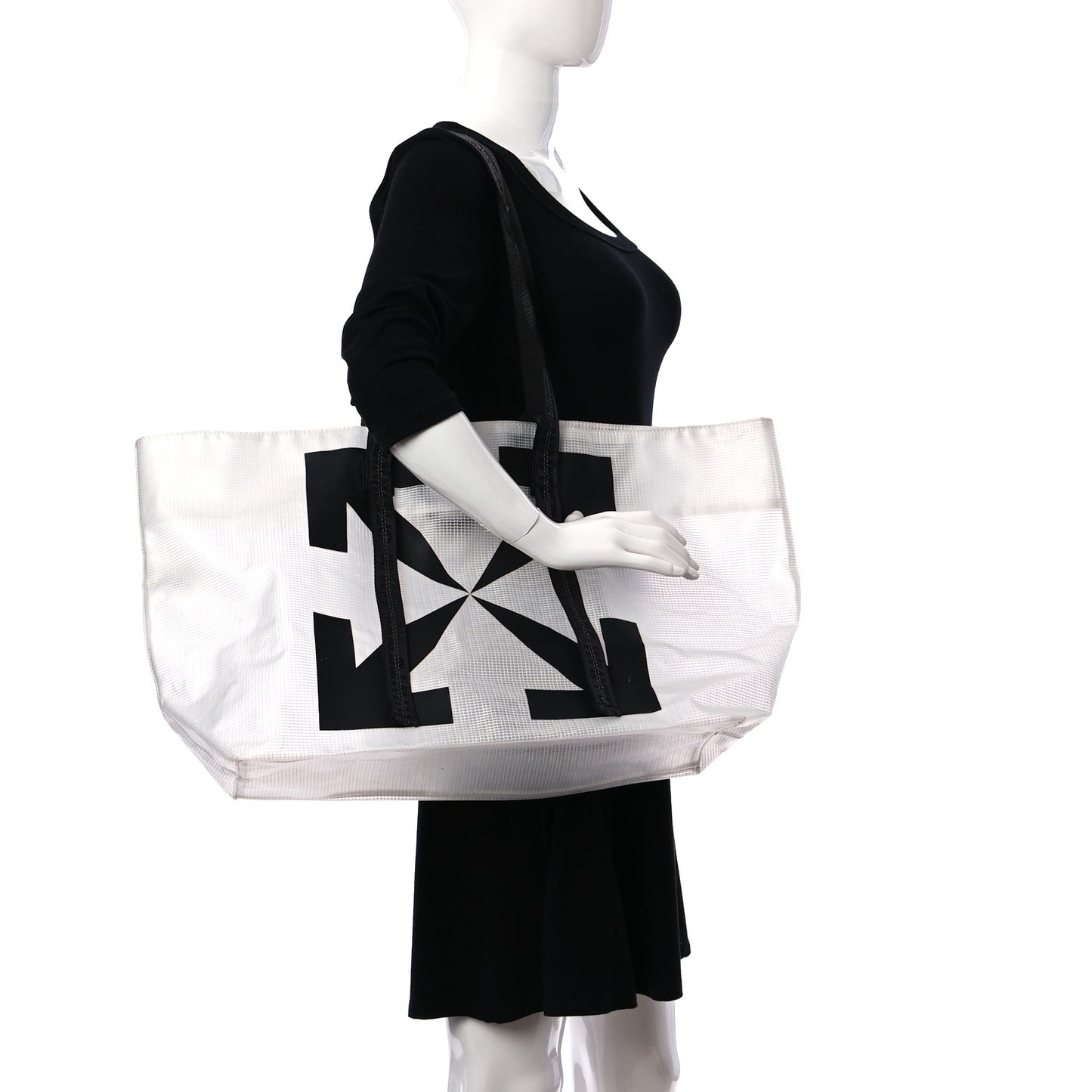 PVC Transparent Arrows Logo Tote Bag White Black