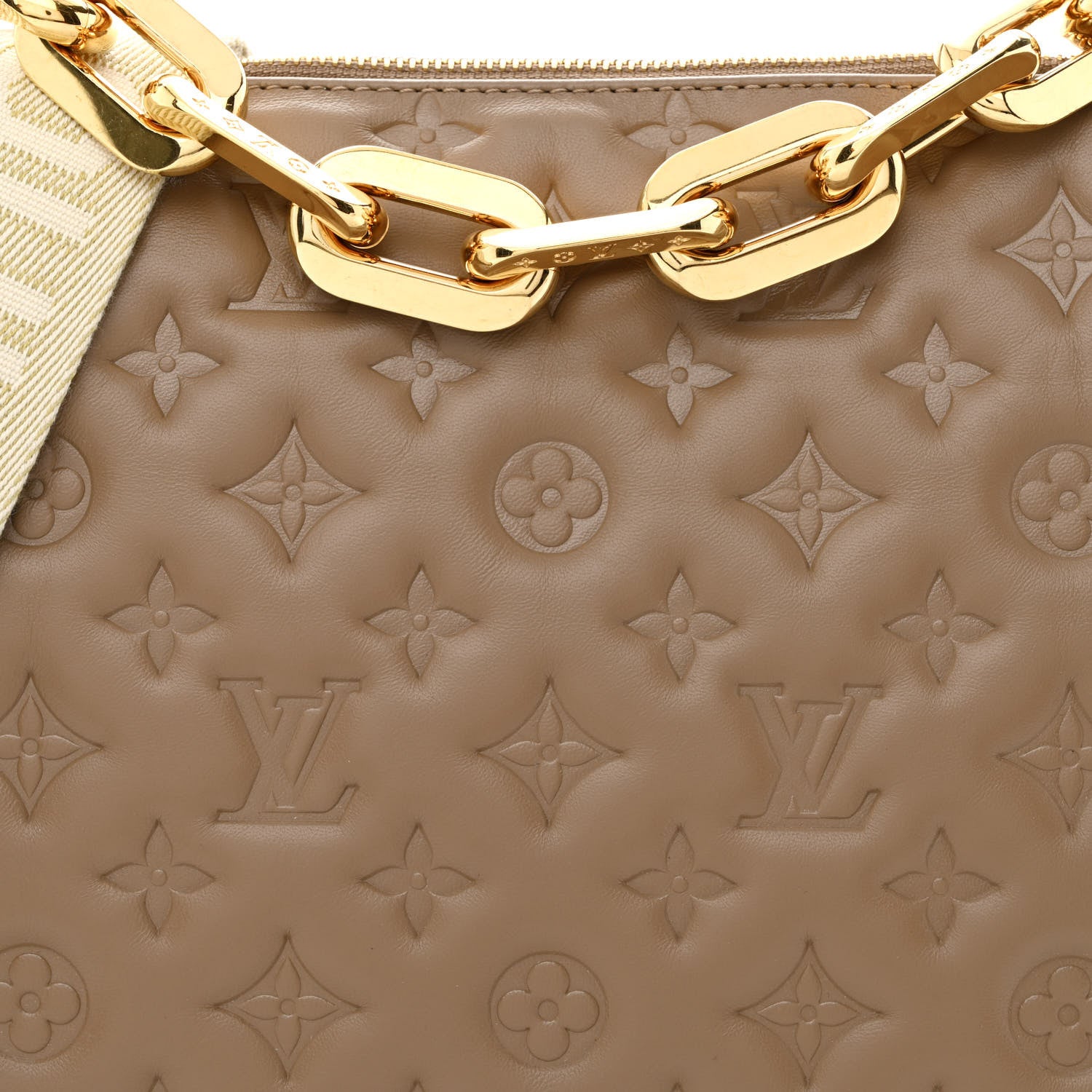 Louis Vuitton Lambskin Embossed Monogram Coussin MM Taupe 9 of 12
