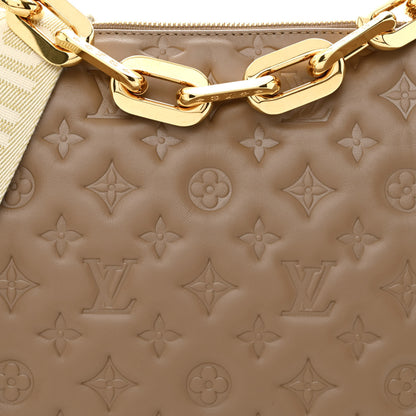 Louis Vuitton Lambskin Embossed Monogram Coussin MM Taupe 9 of 12