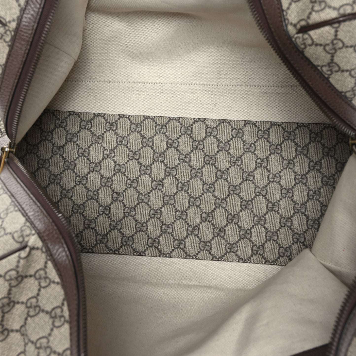 GG Supreme Monogram Textured Dollar Calfskin Web Medium Ophidia Carry-On Duffle Bag Beige Ebony New Acero