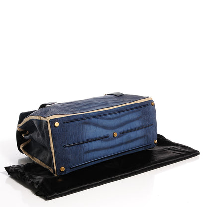 Saint Laurent Leather Nubuck Crocodile Embossed Large Muse Two Blue 4 of 7