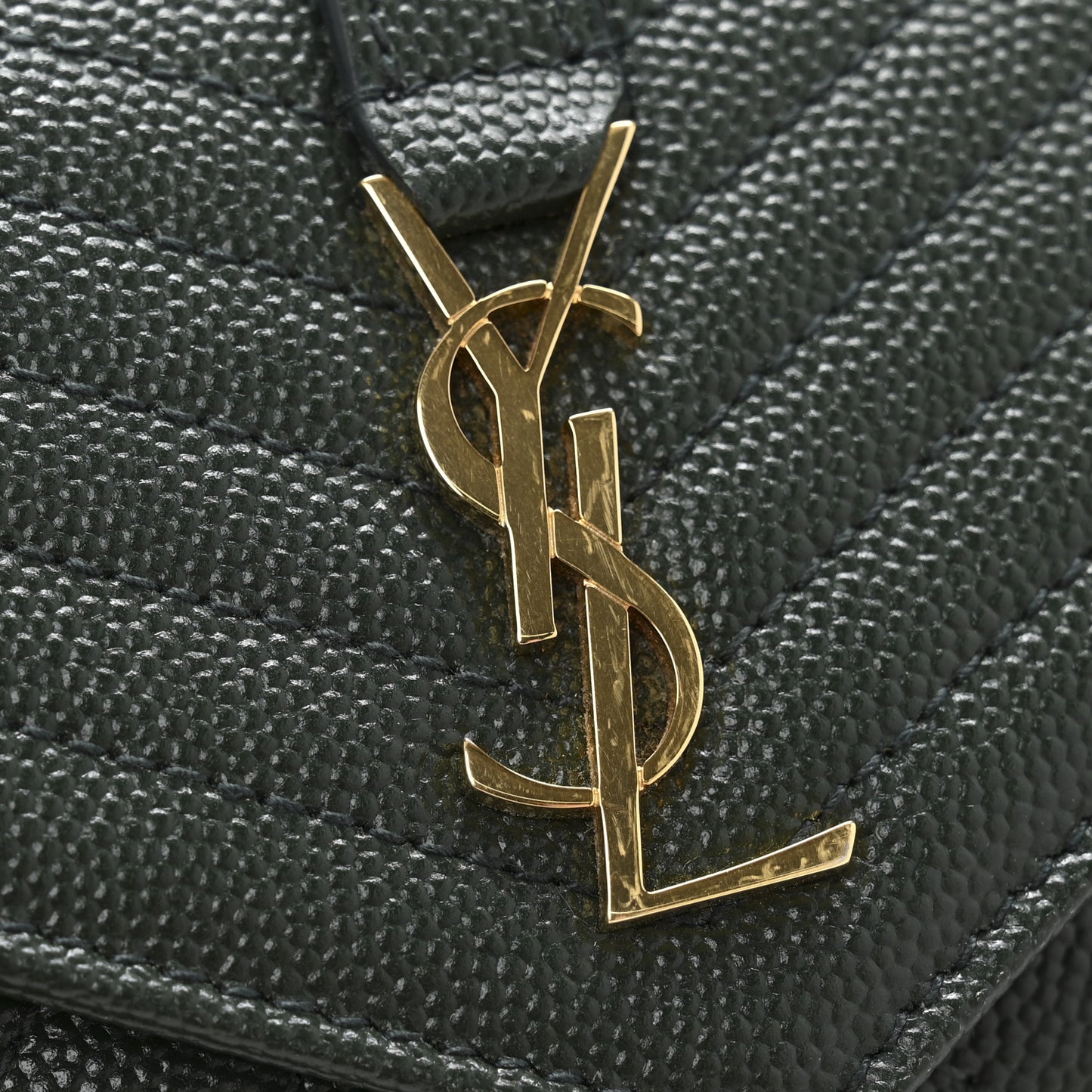 Grain De Poudre Textured Mixed Matelasse Triquilt Small Monogram Envelope Wallet Dark Green