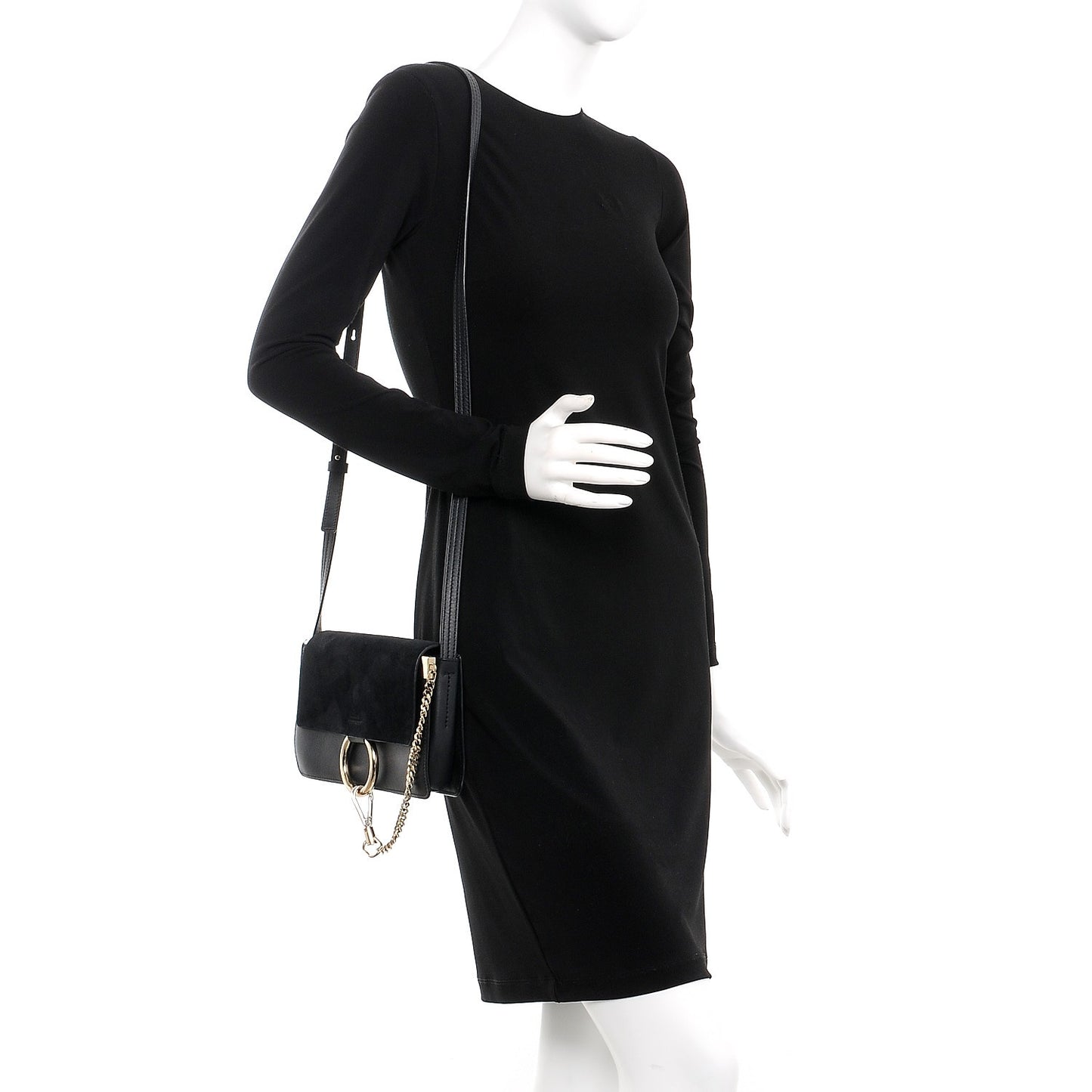 Suede Calfskin Small Faye Shoulder Bag Black