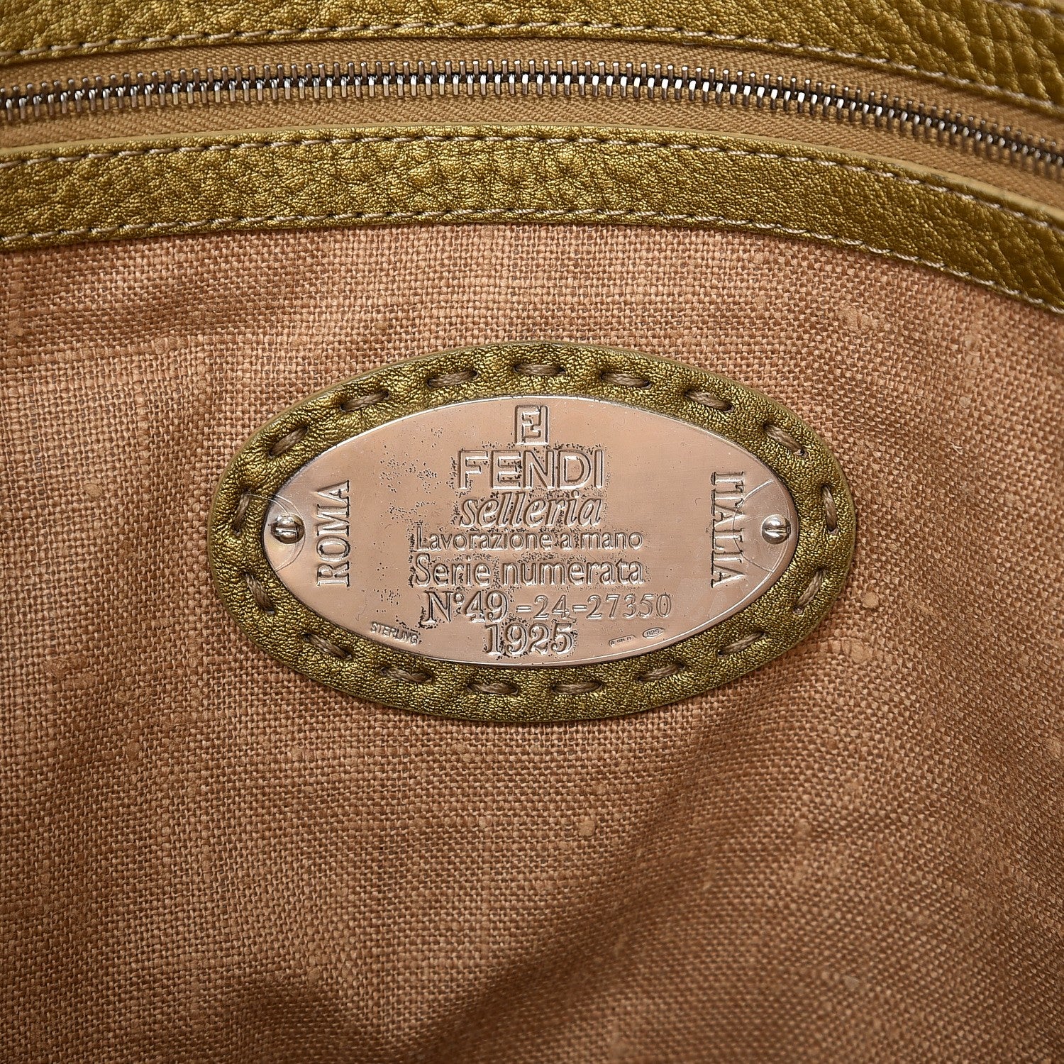 Fendi Calfskin Romano Selleria Large Villa Borghese Tote Gold 6 of 12