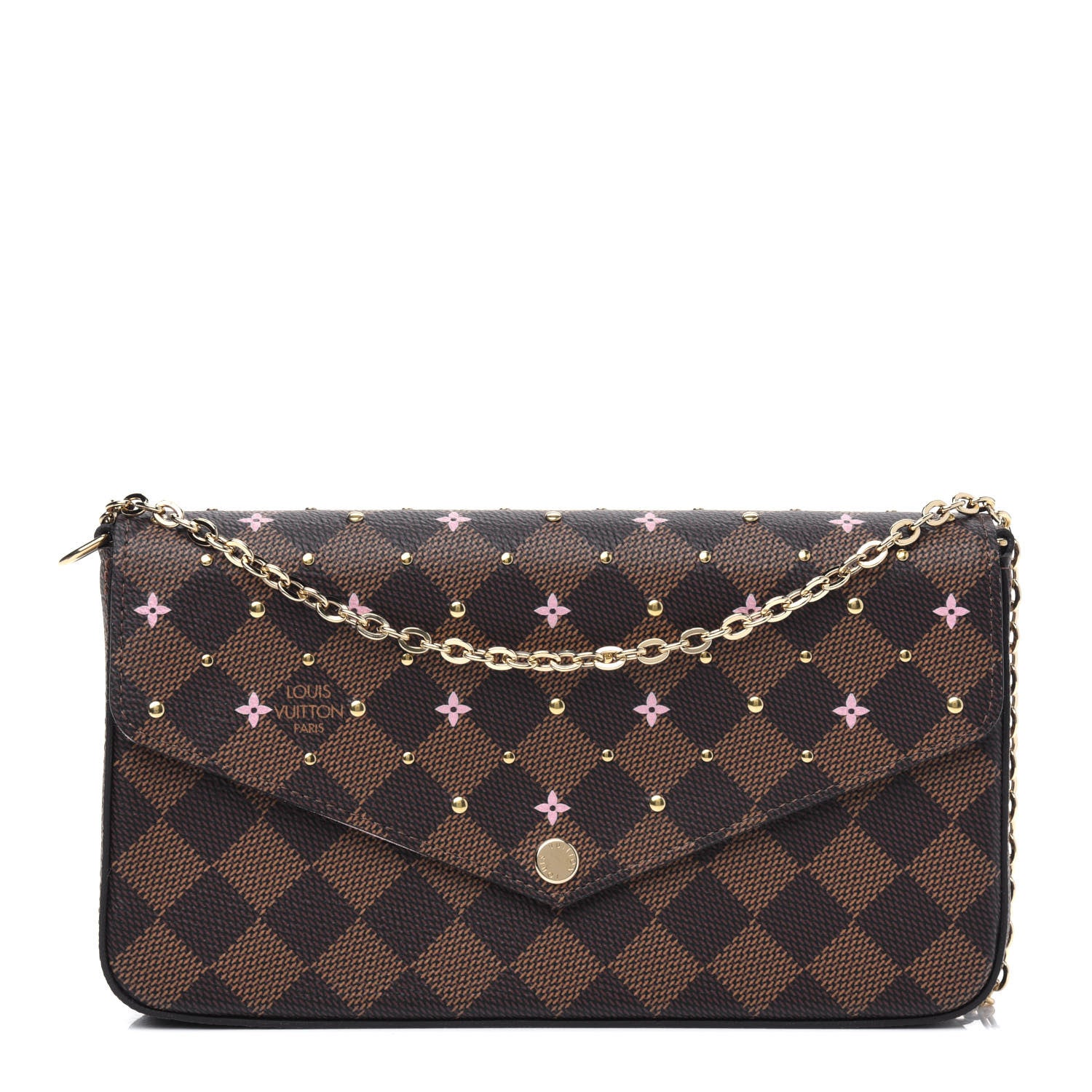 Louis Vuitton Damier Ebene Studded Pochette Felicie Chain Wallet 1 of 5