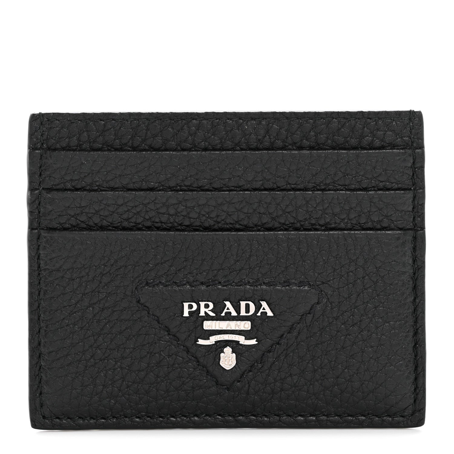 Prada Vitello Daino Triangle Card Holder Black 1 of 8