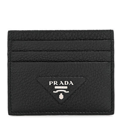 Prada Vitello Daino Triangle Card Holder Black 1 of 8