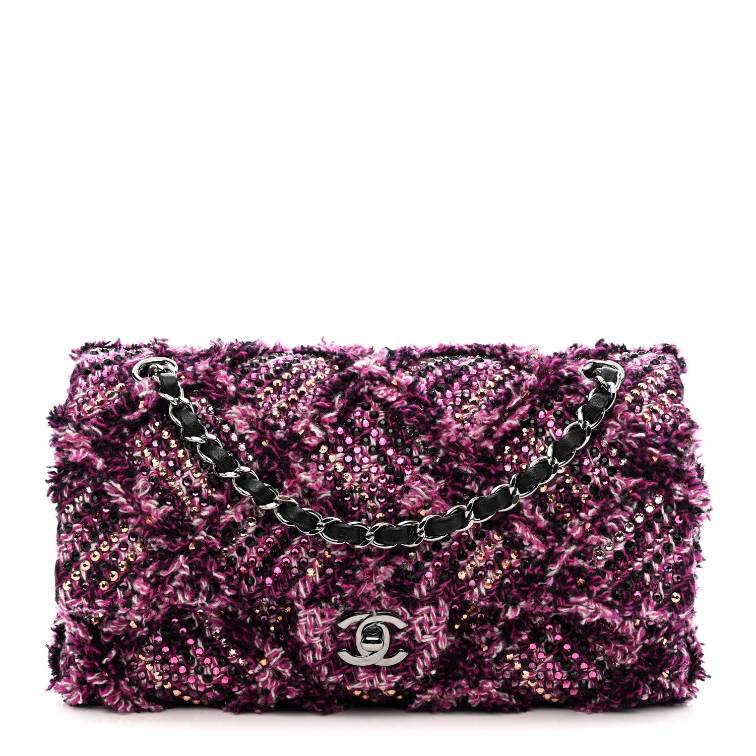 Chanel Crystal Tweed Quilted Medium Double Flap Purple Multicolor 1 of 20