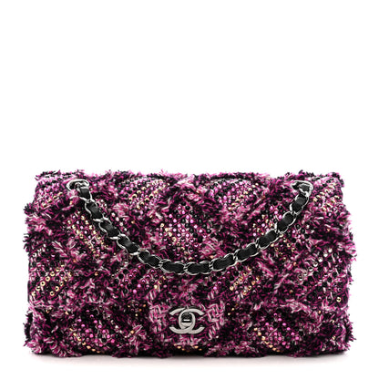 Chanel Crystal Tweed Quilted Medium Double Flap Purple Multicolor 1 of 20