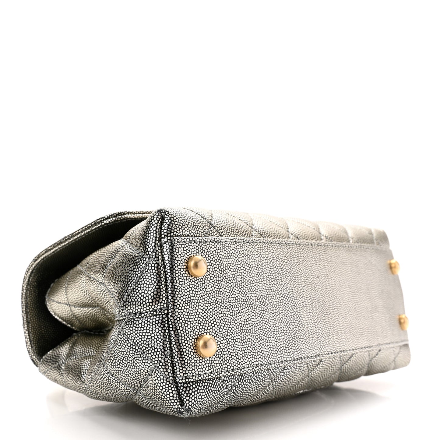 Metallic Caviar Quilted Mini Coco Handle Flap Silver