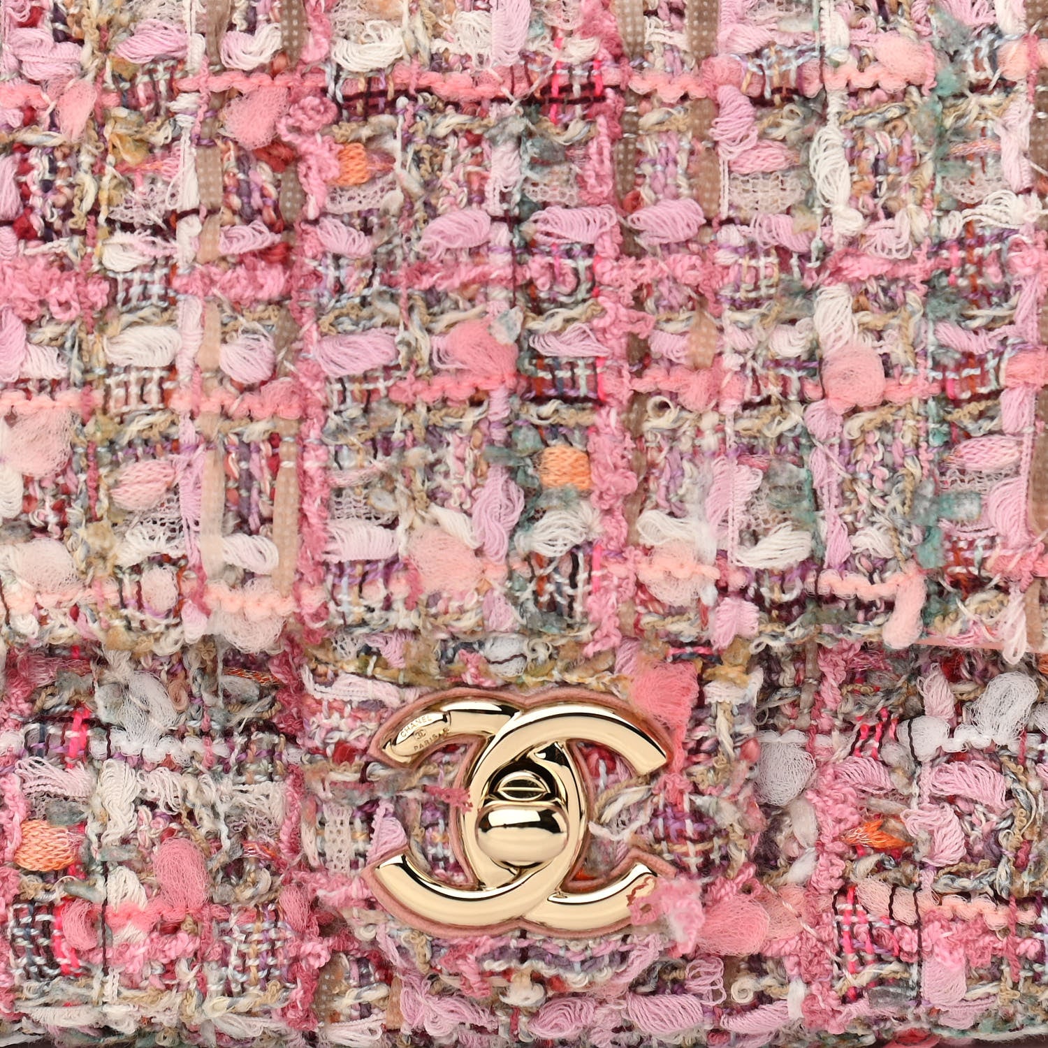 Chanel Tweed Mini Pearl Handle Flap Pink Beige Orange Ecru 8 of 11