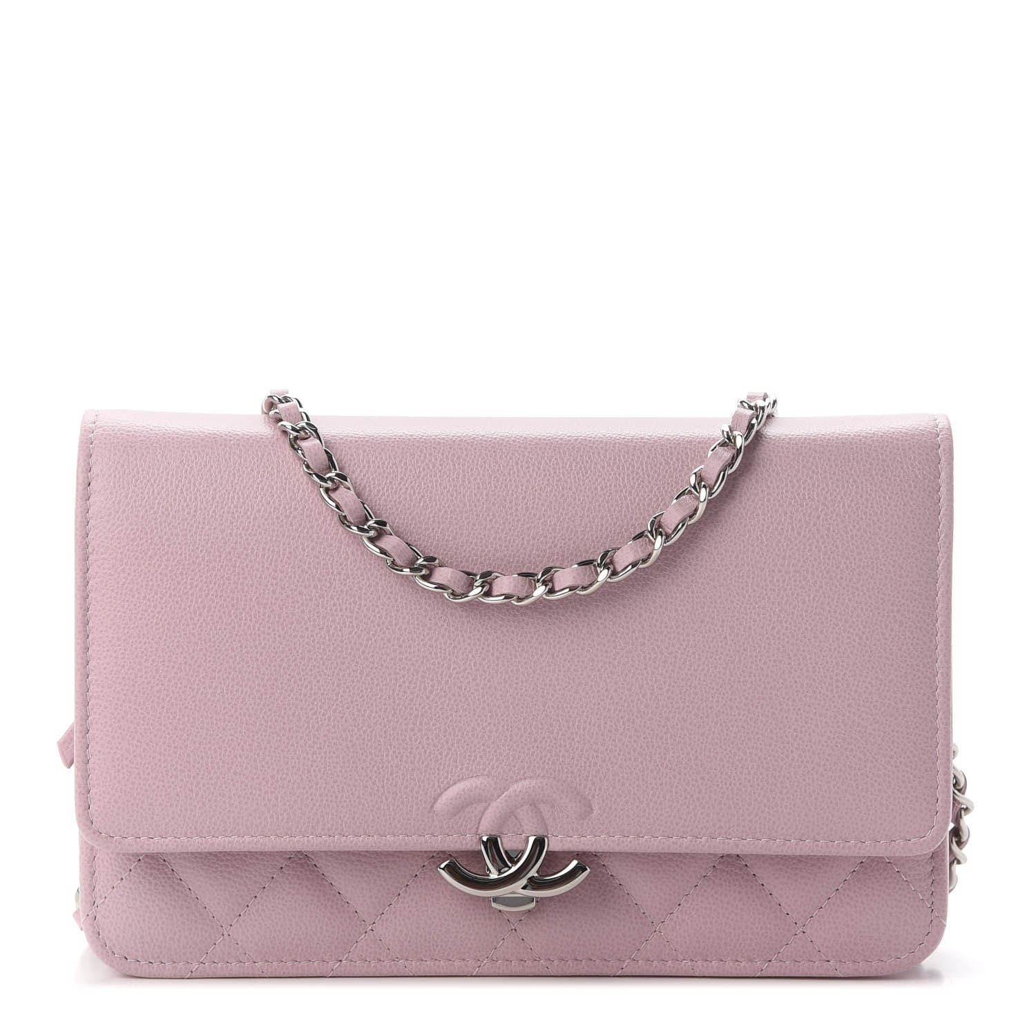 Chanel Grained Calfskin Quilted CC Box Wallet On Chain WOC Light Pink 1 of 9
