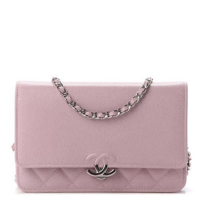 Chanel Grained Calfskin Quilted CC Box Wallet On Chain WOC Light Pink 1 of 9