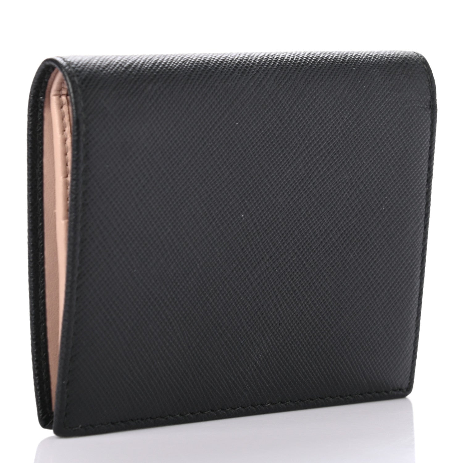Prada Saffiano Metal Bi-Fold Compact Wallet Black 3 of 6