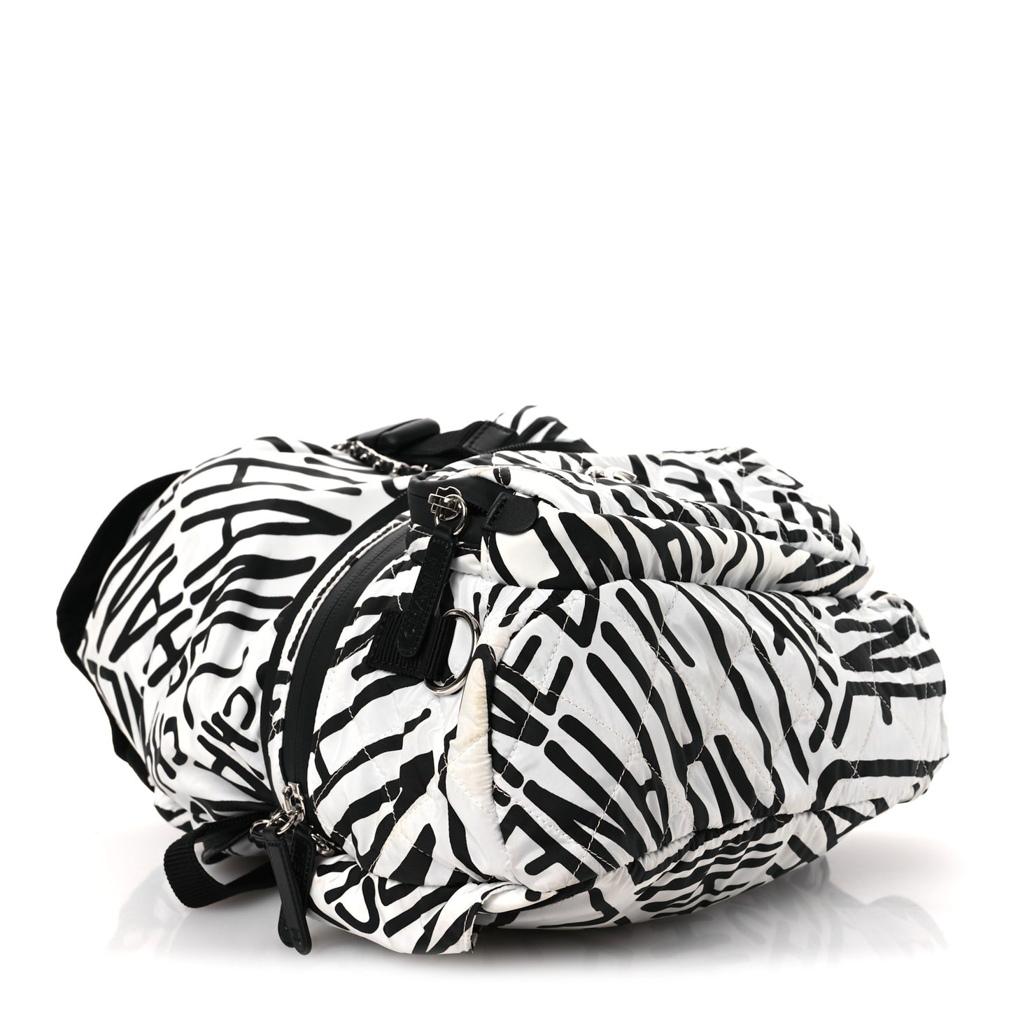 Nylon Printed Quilted Coco Neige Convertible Backpack Black White