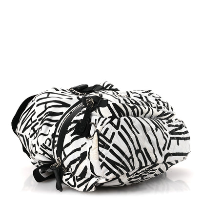 Chanel Nylon Printed Quilted Coco Neige Convertible Backpack Black White 5 of 18