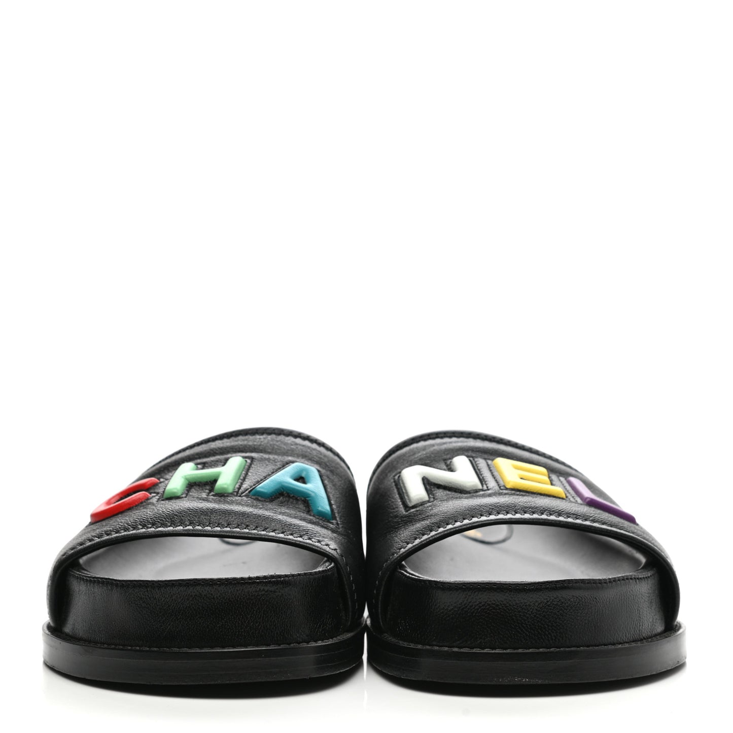 Lambskin Cha-Nel Mule Sandals 39.5 Black Multicolor
