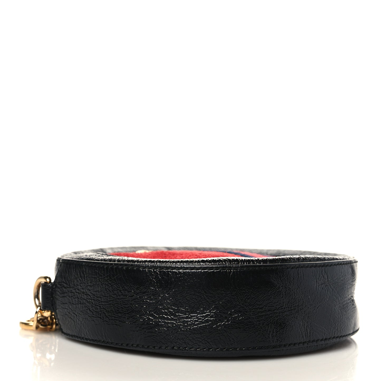 Suede Patent Web Mini Ophidia Round Shoulder Bag Hibiscus Red Black