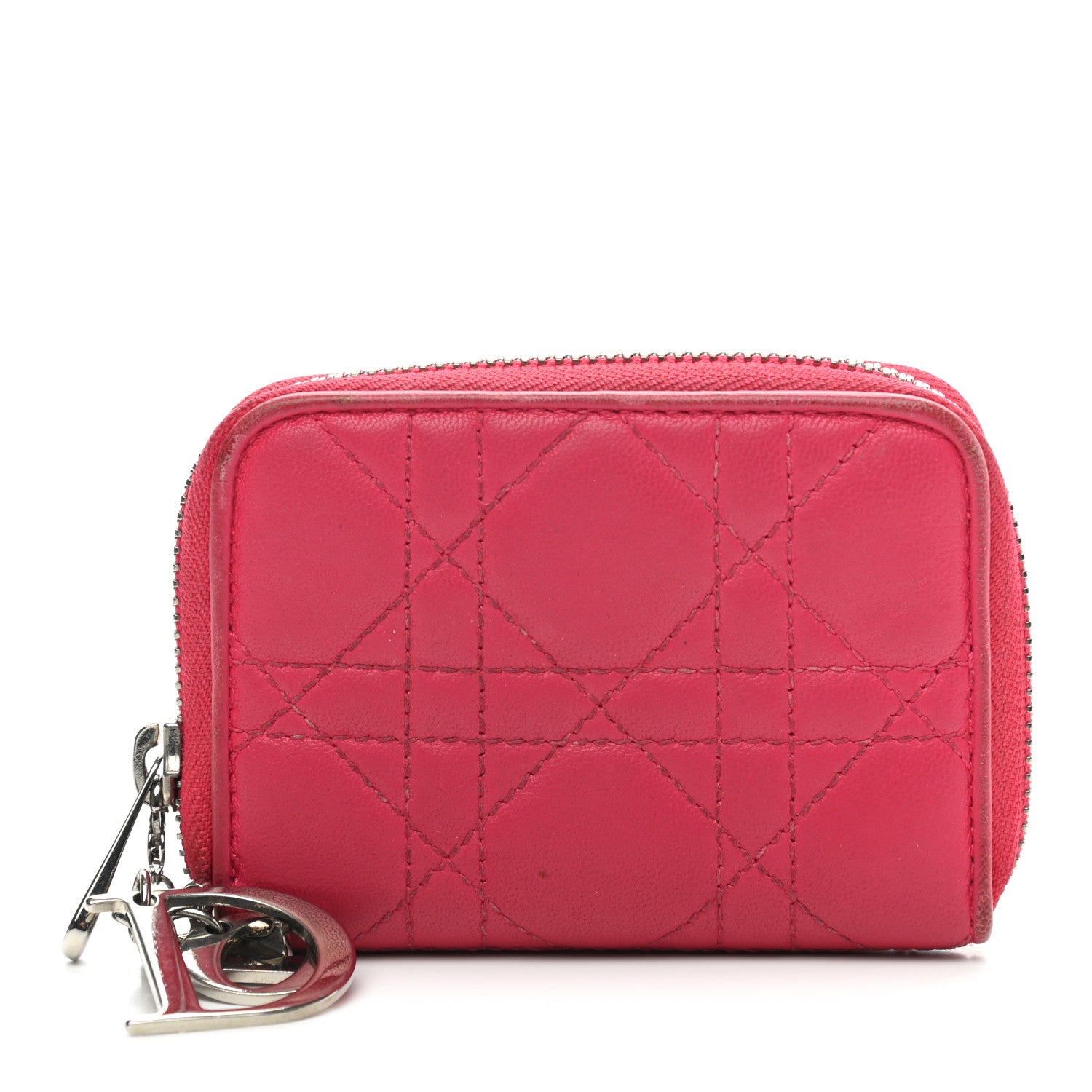 Christian Dior Lambskin Cannage Mini Lady Dior Zip Portemonnaie Fuchsia 1 of 13