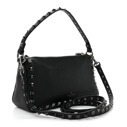 Valentino Garavani VALENTINO GARAVANI Pebbled Calfskin Small Rockstud Flip Lock Shoulder Bag Black 3 of 9