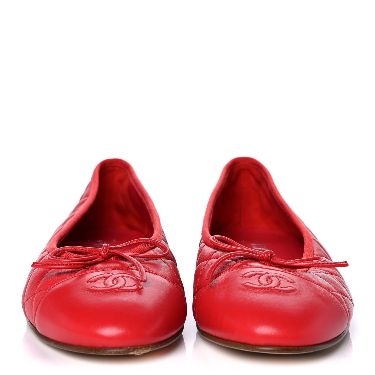 Chanel Lambskin Quilted CC Cap Toe Ballerina Flats 41 Red 2 of 8