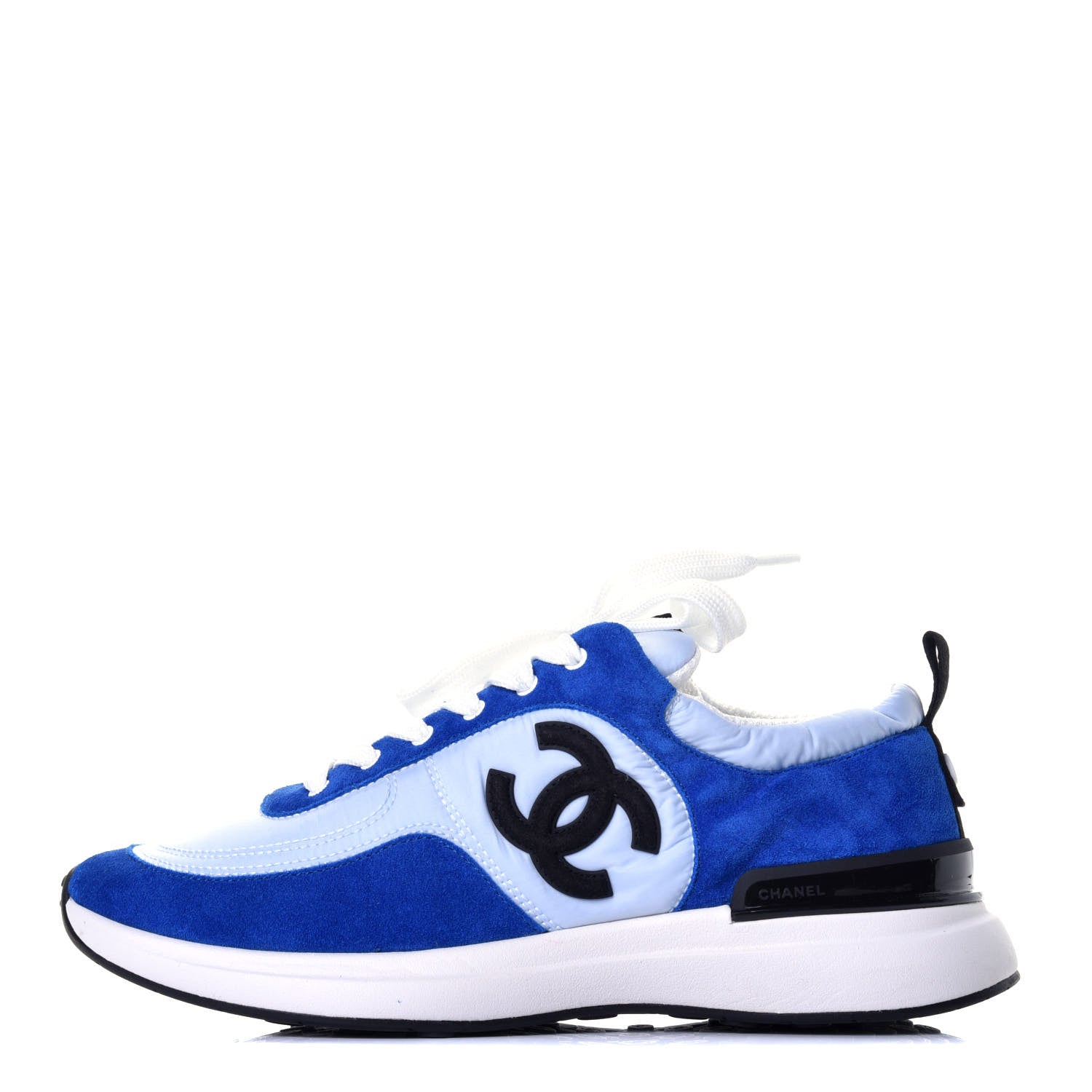 Chanel Nylon Suede Calfskin CC Sneakers 38 Blue Light Blue 1 of 10