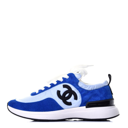 Chanel Nylon Suede Calfskin CC Sneakers 38 Blue Light Blue 1 of 10