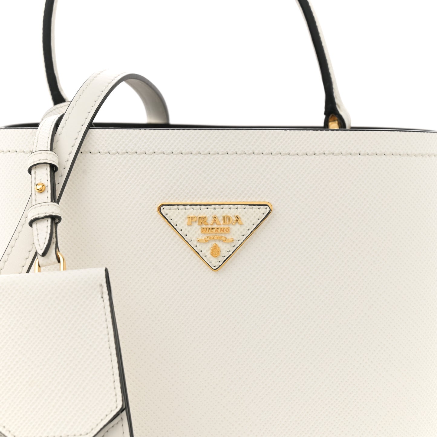 Saffiano Cuir Medium Panier Bucket Bag  Bianco Black