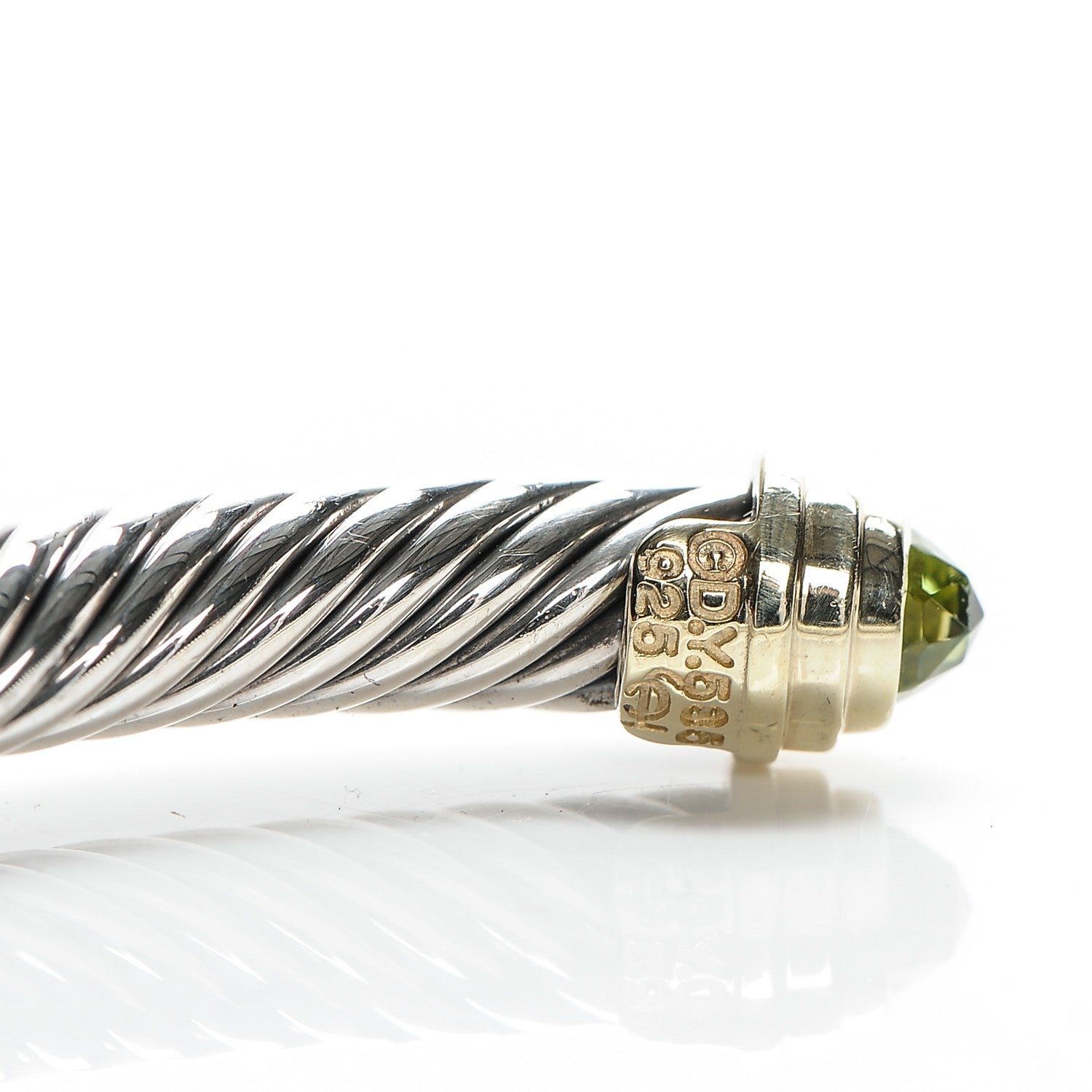David Yurman Sterling Silver 14K Yellow Gold Peridot 5mm Cable Classics Petite Color Bracelet 4 of 6