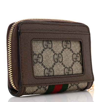 Gucci GG Supreme Monogram Textured Dollar Calfskin Web Ophidia Zip Around Card Case Wallet Beige Ebony New Acero 3 of 8