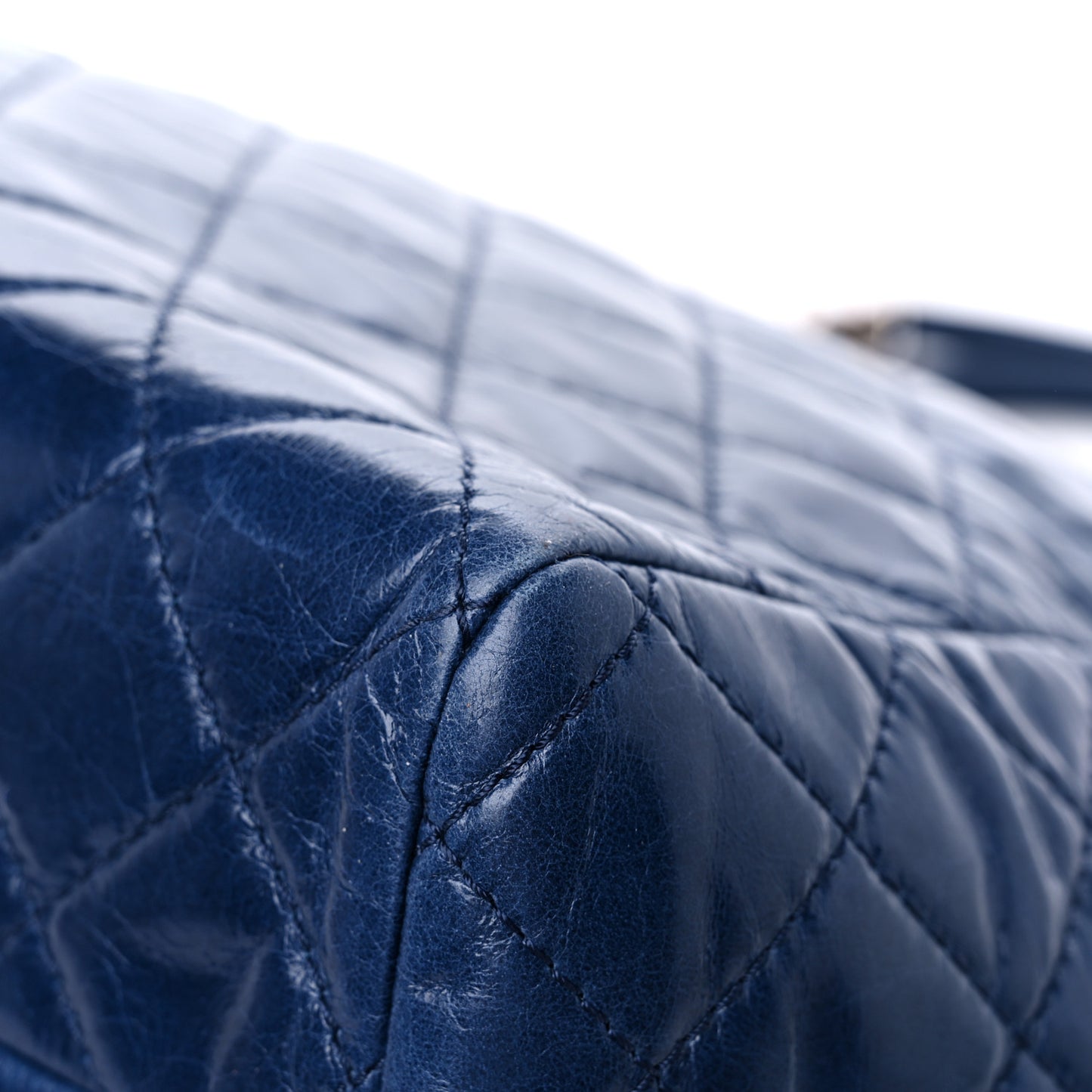 Glazed Calfskin Quilted Large Front Pocket Tote Blue