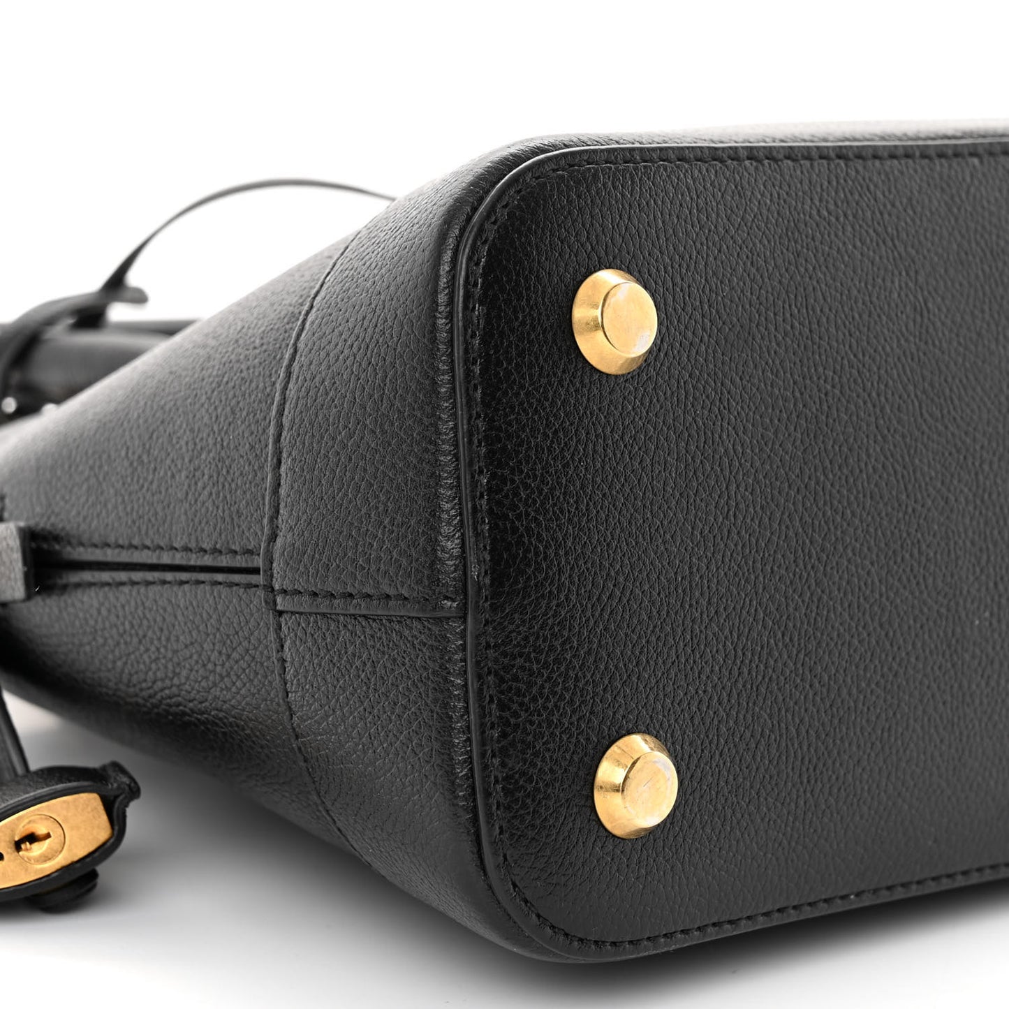 Grained Calfskin Logo S Ville Top Handle Bag Black White
