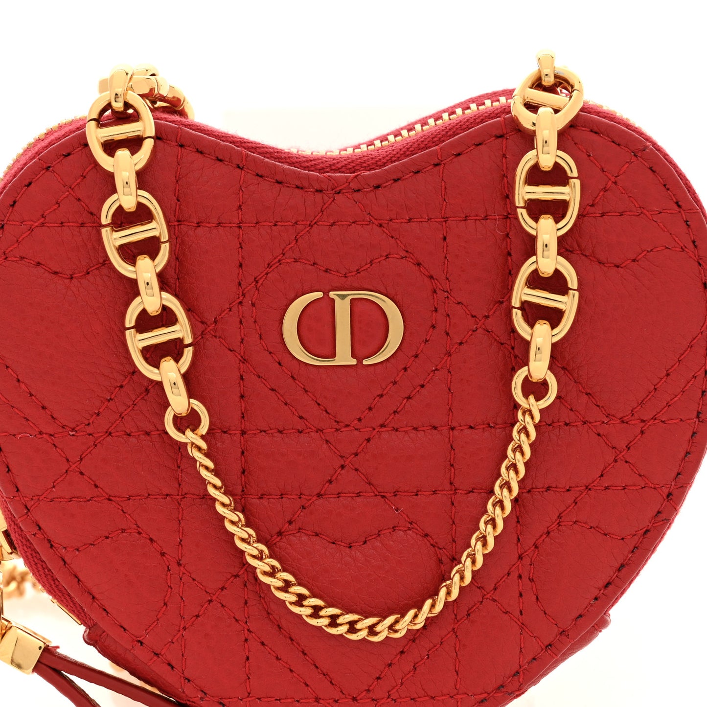 Calfskin Cannage Dioramour Caro Heart Pouch With Chain Bright Red