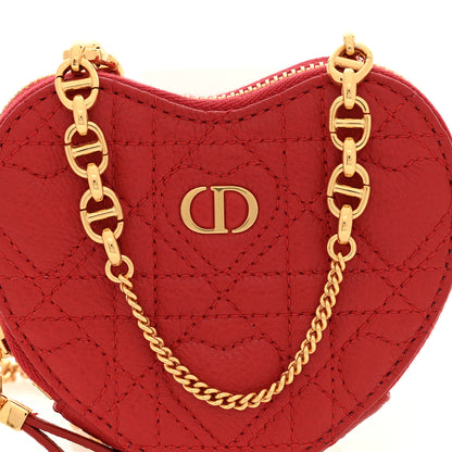 Christian Dior Calfskin Cannage Dioramour Caro Heart Pouch With Chain Bright Red 7 of 8