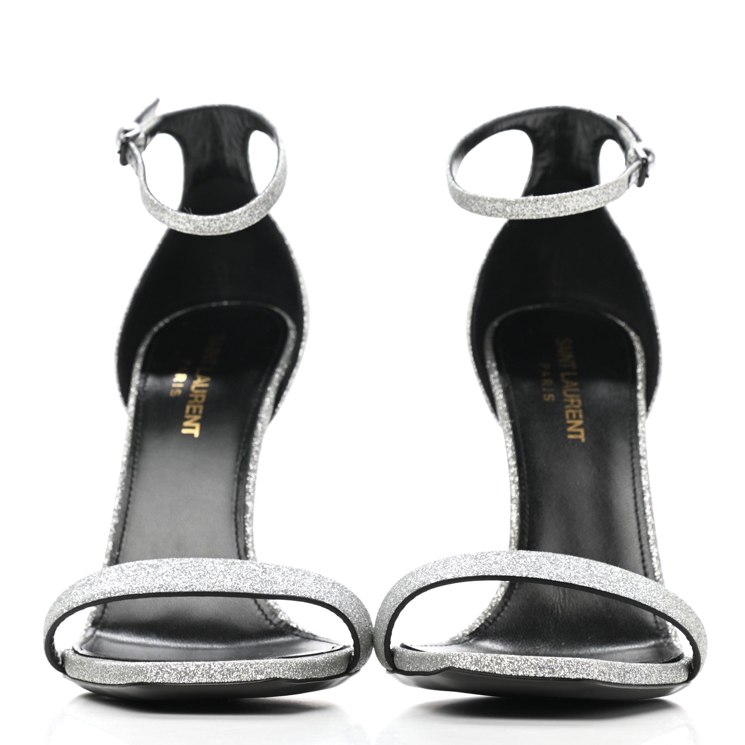 Saint Laurent Glitter Amber 105 Ankle Strap Sandals 38.5 Silver 2 of 9