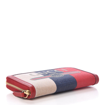 Gucci Canvas Sylvie Stripe Logo Zip Around Wallet Mystic White Hibiscus Red Maritime 4 of 8